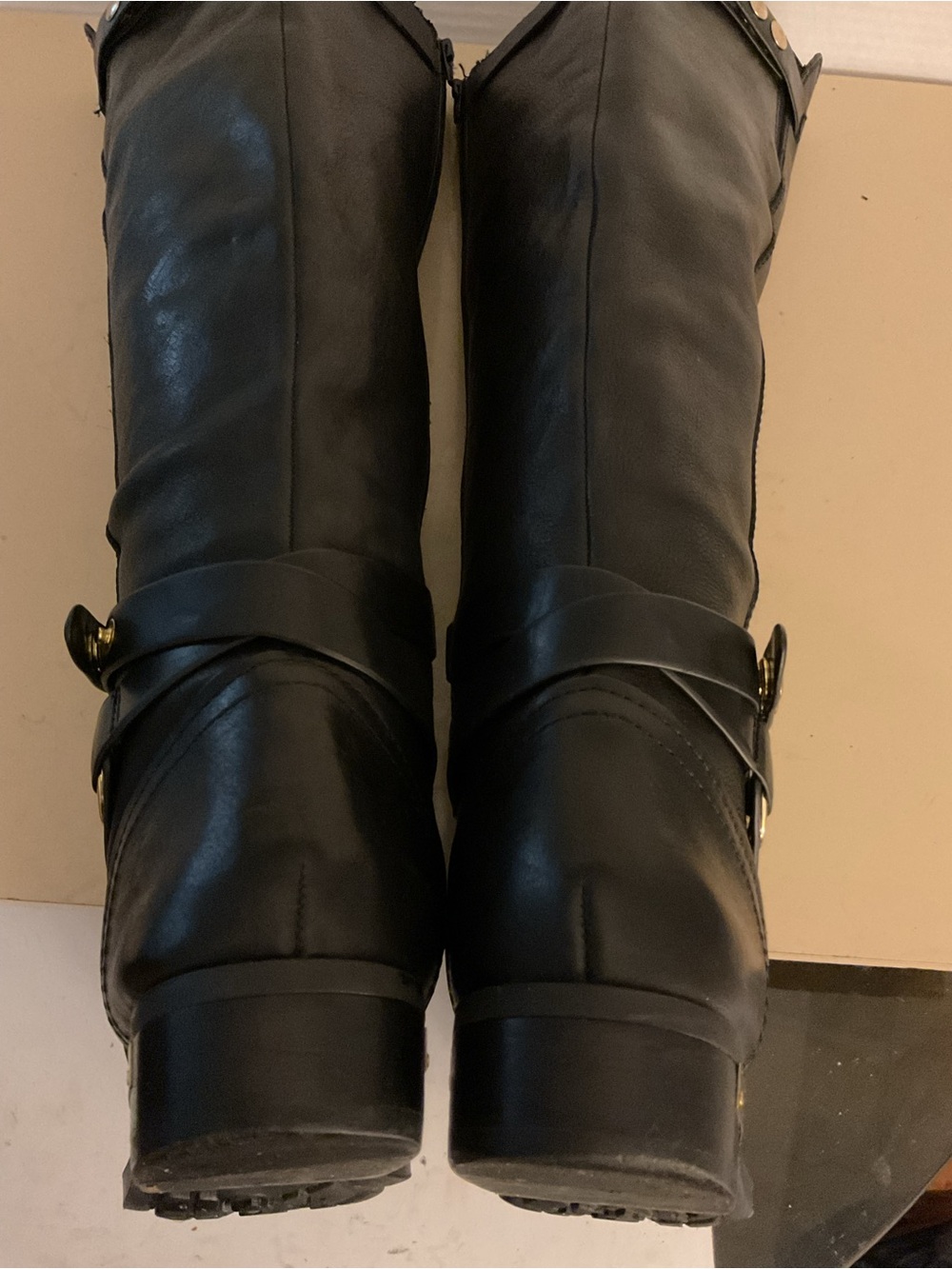 Vince Camuto Black Leather tall knee high riding boots with Gold Hardware US 9 - Picture 7 of 11